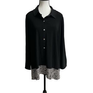 DENNIS by DENNIS BASSO Italia Knit Front Button Cardigan W/Animal Print Hem Med